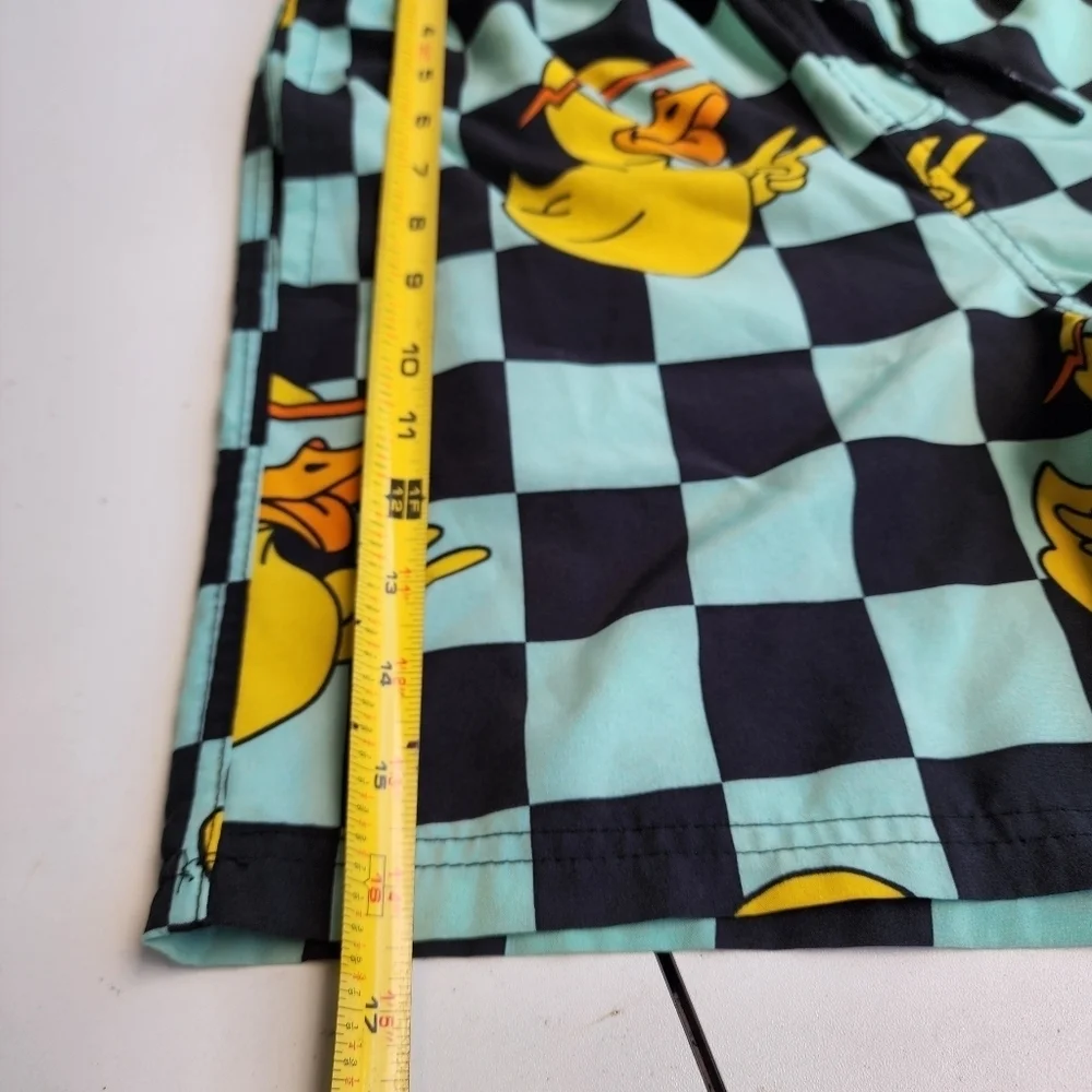 Neff Boys Ducky Swim Trunks Aqua Blue Yellow Polyester Spandex Drawstring Sz M